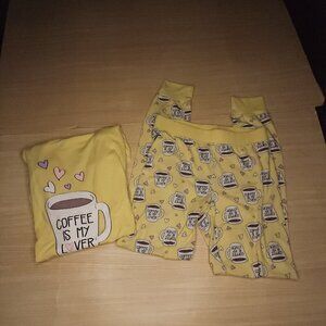UK2LA Yellow Coffee Theme Long Sleeve Pajama Set Medium